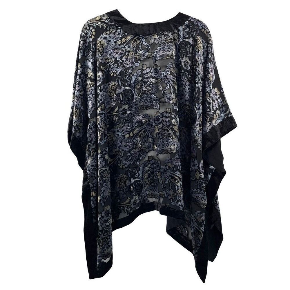 J. Jill burnt velvet floral paisley boxy duster kimono cover up One Size boho - Picture 7 of 7
